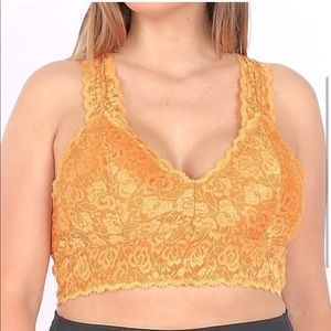NWT Zenana 1x lace bralette in desert mustard color